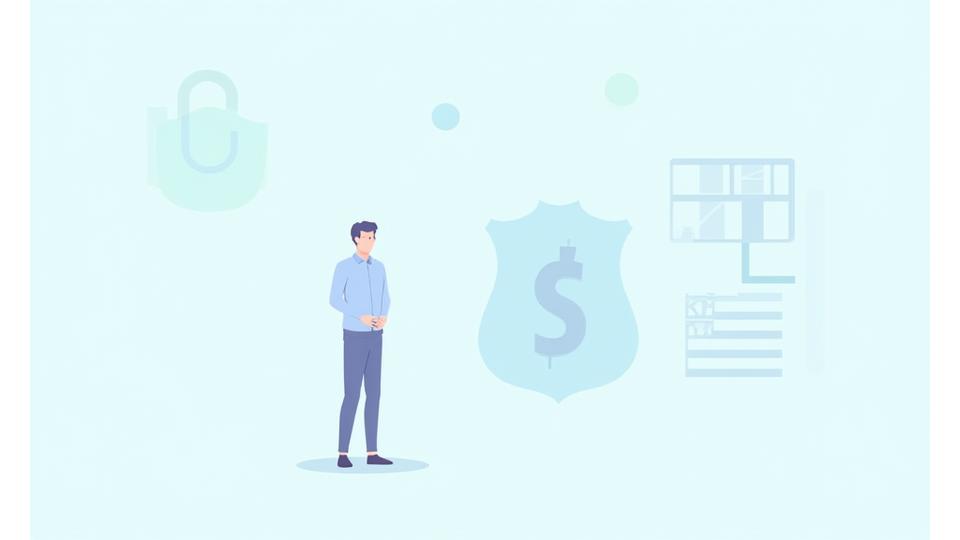 Illustration einer Person, die mit einem großen Schloss und einem Schutzschild interagiert, um den Datenschutz zu gewährleisten, symbolisiert durch einen Datenfluss im Hintergrund.