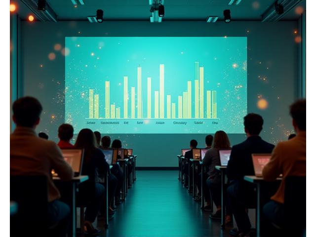 Großer Bildschirm zeigt Echtzeit-Umfrageergebnisse aus einem Classroom-Setting