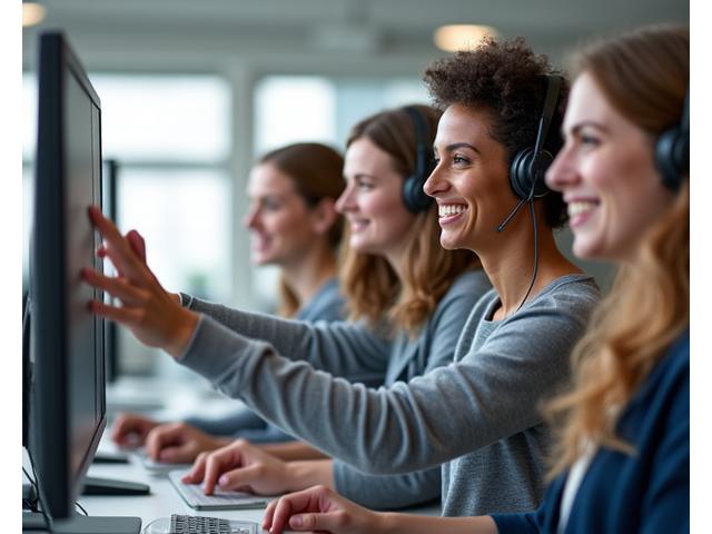 Freundliches Lernwelle-Supportteam in einem modernen Berliner Büro, interagierend und Lösungsansätze besprechend.