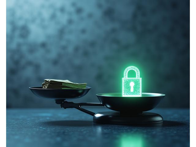 Eine Waage symbolisiert Ausgewogenheit und Fairness, umgeben von Gesetzestexten und einem Schloss-Icon für Sicherheit.